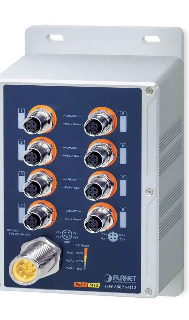 PLANET IP67-Rated Industrial 8-Port Unmanaged Power Over Ethernet (PoE) Blue Grey