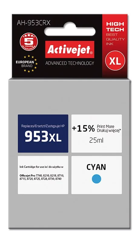 Activejet AH-953CRX Ink Cartridge - Cyan, 25ml
