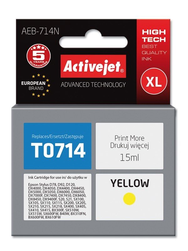 Activejet AEB-714N Ink Cartridge - Yellow, 15ml