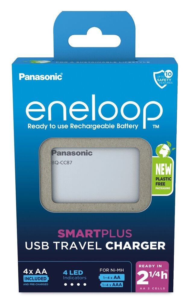USB Battery Charger PANASONIC Eneloop Smartplus BQ-CC87 4x AA 2000 MAh (K-KJ87MCD40USB)
