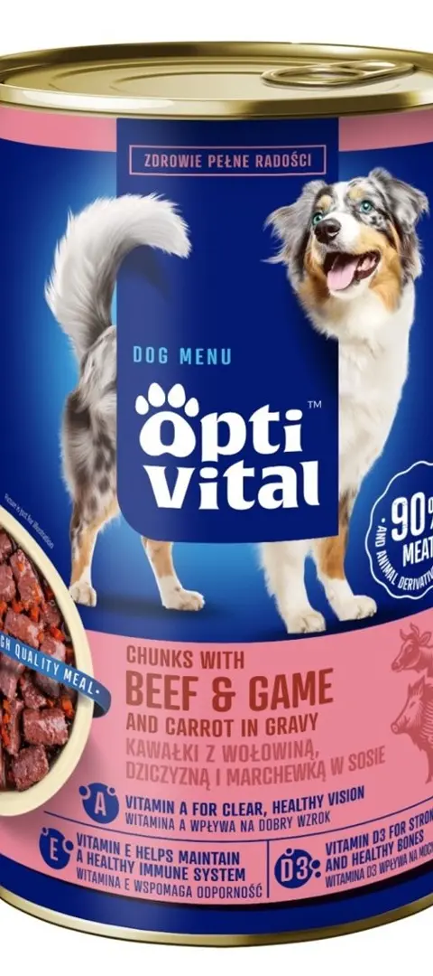 OPTIVITAL Chunks With Beef Game And Carrots In Gravy - Wet Dog Food - 1250g