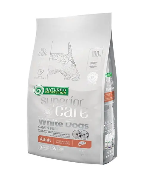 NATURE'S PROTECTION Superior Care White Dogs Grain Free Junior Small BiałOryba - Dry Food For Puppies - 1.5 Kg