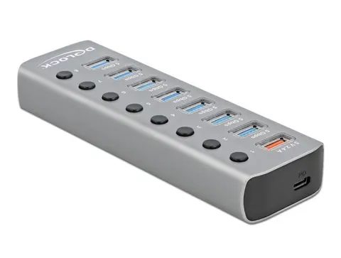 DELOCK USB 3.2 Gen 1 Hub Mit 7 Ports 1 Schnellladeport 1 USB-C PD 3.0 Port Mit Switch Und Beleuchtung