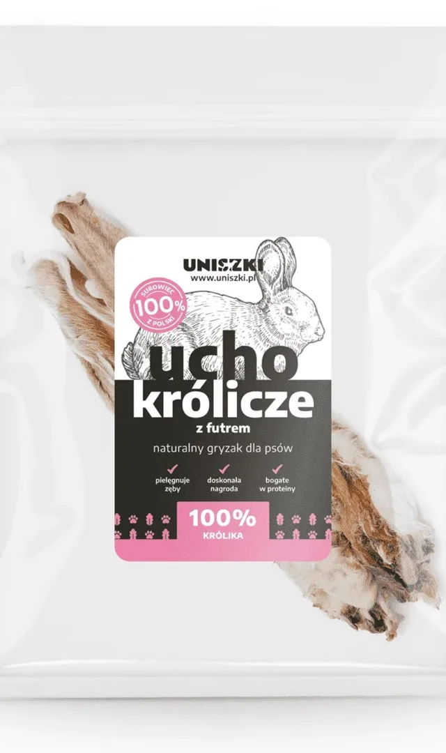 UNISZKI Rabbit Ear With Fur - Treat For Dogs - 2 Pieces