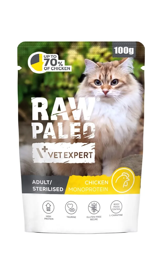 VETEXPERT Raw Paleo Adult Sterilised Chicken - Wet Cat Food - 100g