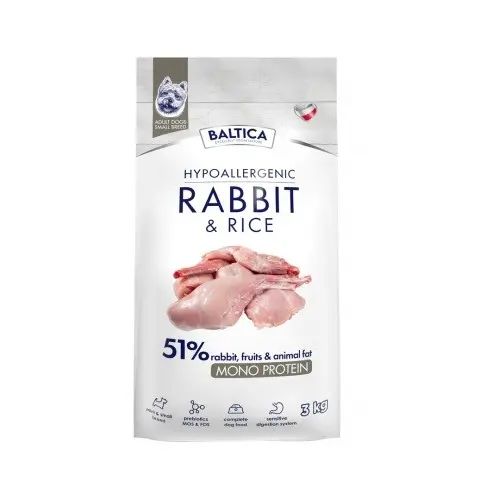 BALTICA Nutraceutic Hypoallergenic S Rabbit With Rice - Dry Dog Food - 3kg
