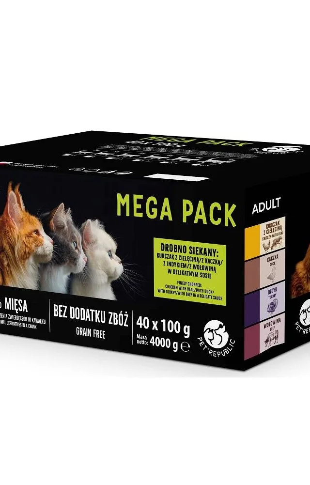 PETREPUBLIC Mega Pack Chicken With Veal Duck Turkey Beef - Wet Cat Food - 40x100g