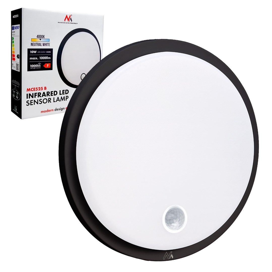 Maclean LED Lamp With Motion Sensor PIR Sensor Black 10W IP65 1000lm Neutral Color MCE525 B