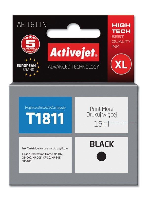 Activejet AE-1811N ink (replacement for Epson 18XL T1811; Supreme; 18 ml; black)