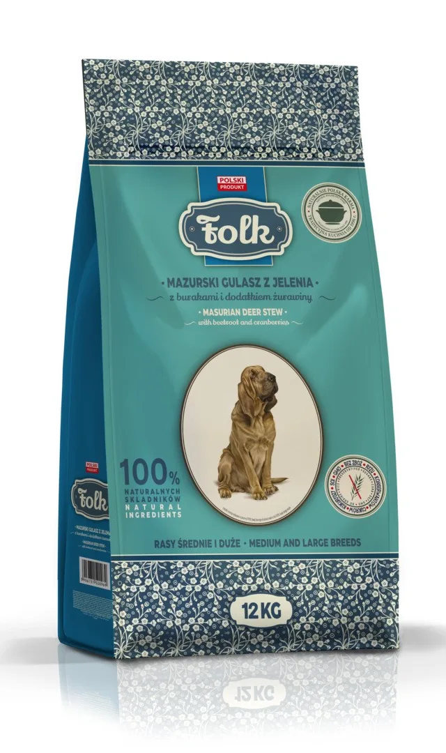 FOLK Medium And Large Breeds Traditional Masurian Venison Stew With Beets And Cranberries - Dry Dog Food - 12kg