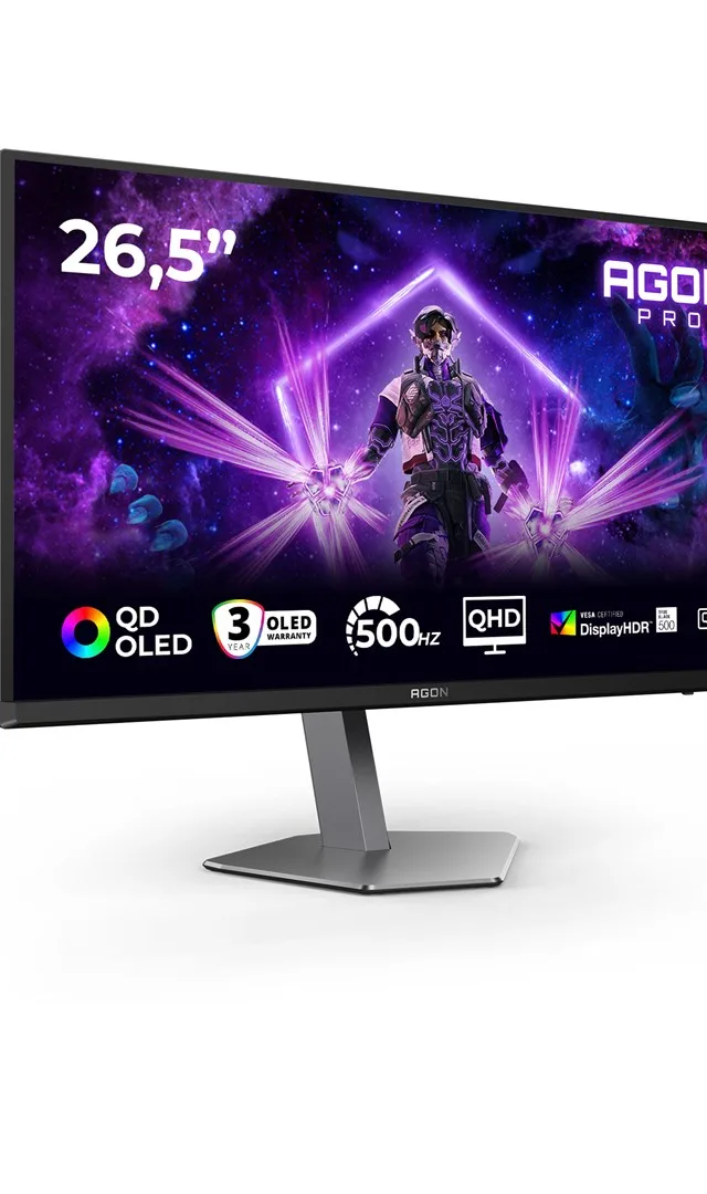 AOC AGON PRO AG276QKD2 computer monitor 67.3 cm (26.5") 2560 x 1440 pixels Quad HD QD-OLED Black, Grey