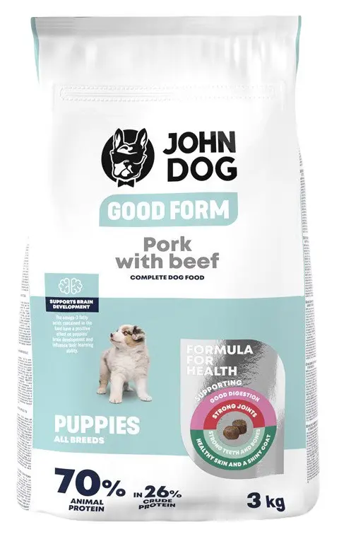 JOHN DOG Good Form Junior Pork With Beef - Dry Dog Food - 3kg