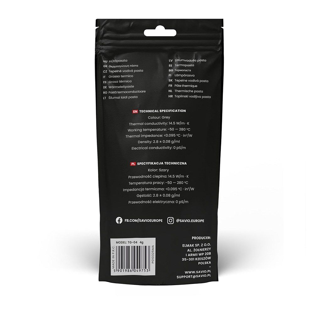 Savio TG-04 4g heat sink compound Thermal paste 14.5 W/m·K