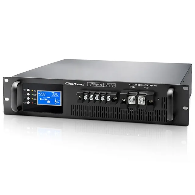 Qoltec Zasilacz awaryjny UPS Pure Sine Wave do RACK | 5kVA | 5000W | PF 1.0 | LCD | EPO | USB | On-line | Kompatybilność z LiFePO4 AGM GEL