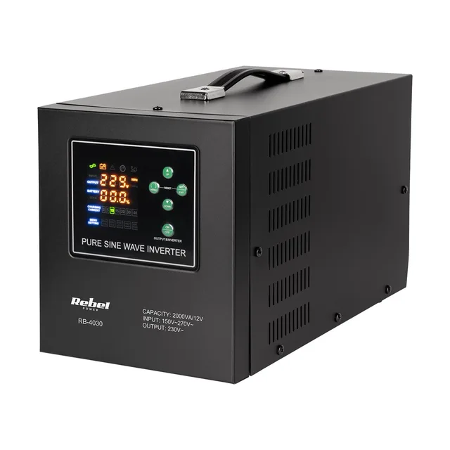 Zasilacz awaryjny Rebel POWER-2000-LFP4 - przetwornica z czystym przebiegiem sinusoidalnym i funkcją ładowania 12V 230V 2000VA/1200W