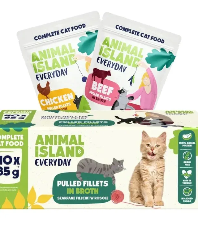 ANIMAL ISLAND Everyday Beef And Chicken Fillets In Broth - Wet Cat Food - 40 X 85g