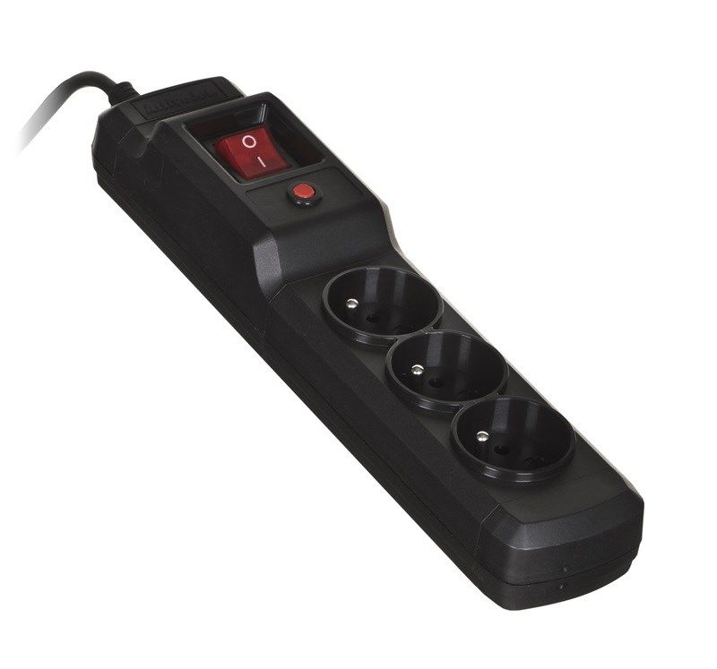 Activejet COMBO 3GN 3M Black Power Strip With Cord