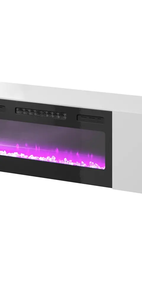 RTV Cabinet SLIDE 200K With Electric Fireplace 200x40x37 Cm All In Gloss White