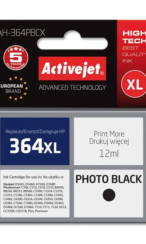 Activejet AH-364PBCX ink (replacement for HP 364XL CB322EE; Premium; 12 ml; black, photo)