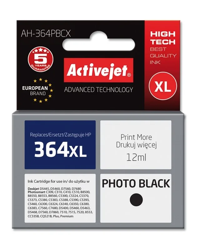 Activejet AH-364PBCX ink (replacement for HP 364XL CB322EE; Premium; 12 ml; black, photo)