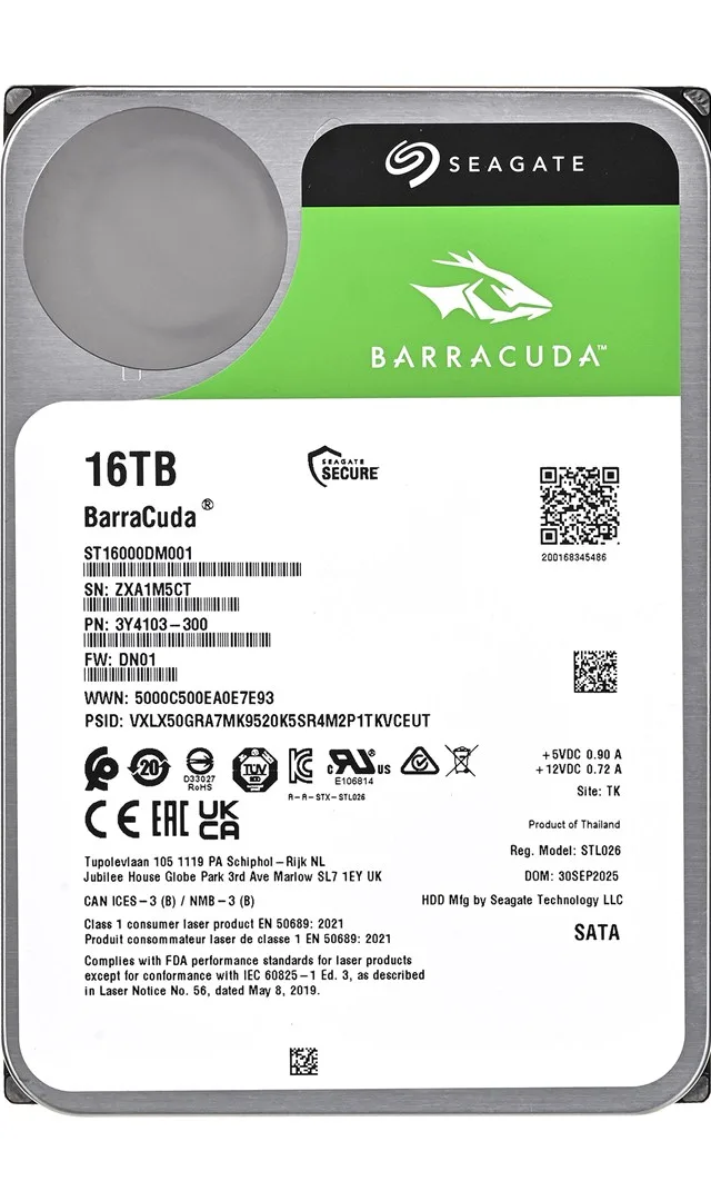 Seagate Barracuda 16TB internal hard drive 7200 RPM 512 MB 3.5" Serial ATA