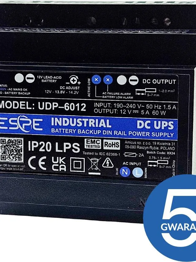 ZASILACZ IMPULSOWY BUFOROWY NA SZYNĘ DIN ESPE UDP-6012 12 V 60 W 5 A