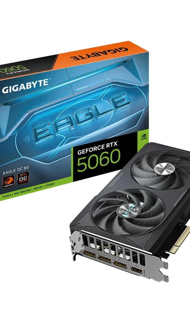 GIGABYTE GeForce RTX 5060 EAGLE OC 8G Graphics Card - 8GB GDDR7, 128bit, PCI-E 5.0, 2550 MHz Core Clock, 3 x DisplayPort, 1 x HDMI, GV-N5060EAGLE OC-8GD