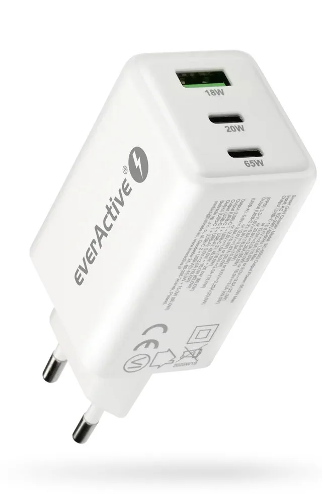 Charger GaN 1 X USB 2 X USB-C Quick Charge 4 65W White