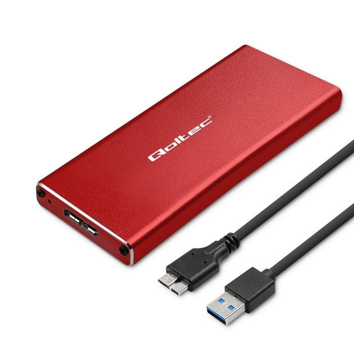 Qoltec 51831 Enclosure M.2 SSD Drive SATA NGFF USB 3.0 Super Speed 5Gb/S 2TB Red