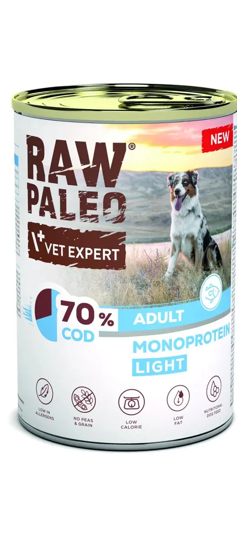 VETEXPERT Raw Paleo Cod Light Monoprotein - Wet Dog Food - 400g