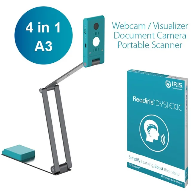 I.R.I.S. IRIScan Visualizer 7 + Readiris Dyslexic 2.0 Overhead scanner 4160 x 3120 DPI A3 Arctic blue, Silver