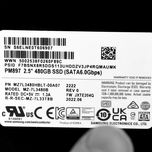 Samsung PM897 480 GB 2.5" Serial ATA III V-NAND