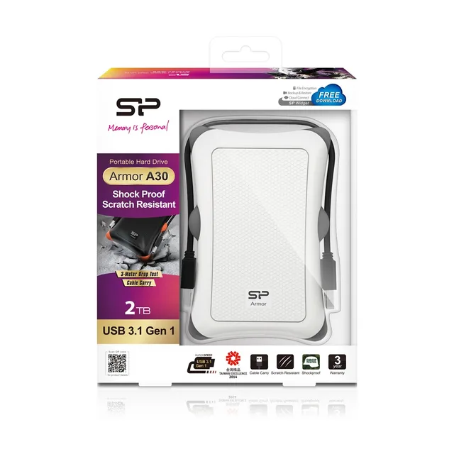 Silicon Power Armor A30 external hard drive 2 TB 2.5" USB Type-A 3.2 Gen 1 (3.1 Gen 1) White