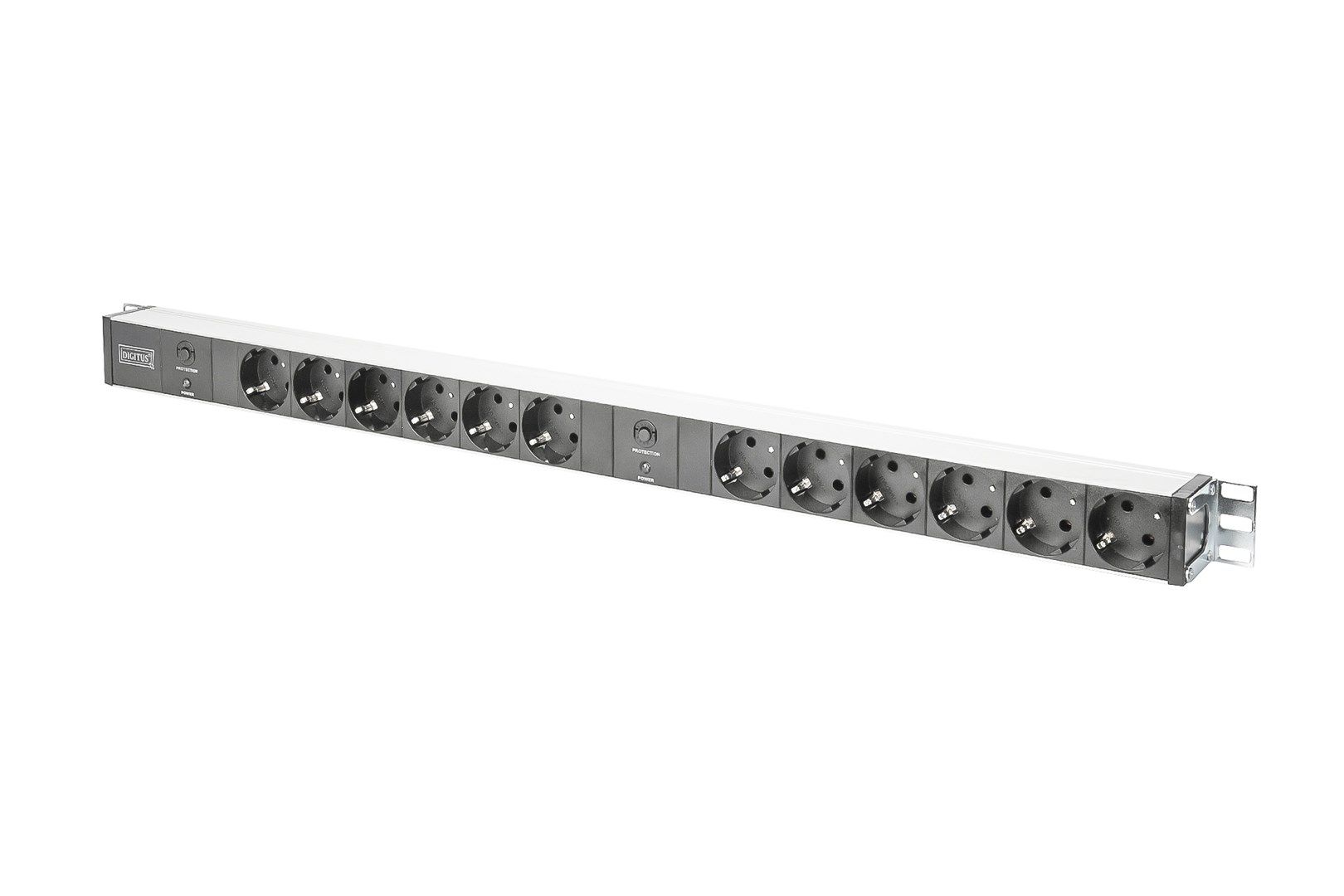 aluminum outlet strip with overload protection, 12 safety outlets, 2 x 2 m supply safety plug