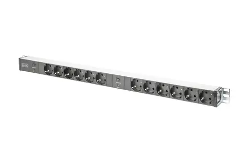 aluminum outlet strip with overload protection, 12 safety outlets, 2 x 2 m supply safety plug