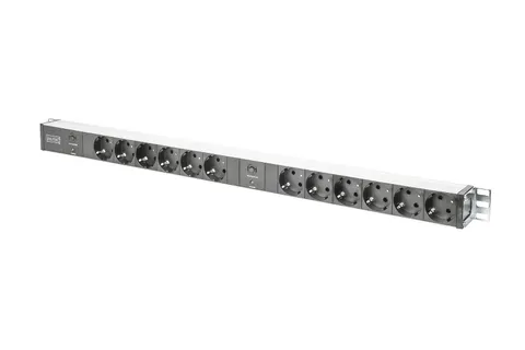 aluminum outlet strip with overload protection, 12 safety outlets, 2 x 2 m supply safety plug