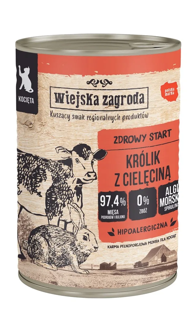 WIEJSKA ZAGRODA Rabbit With Veal For Kittens - Wet Cat Food - 400g