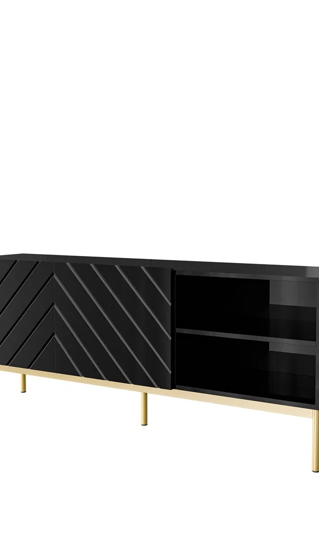 ABETO RTV Cabinet On Golden Steel Frame 150x42x60 Black/Gloss Black