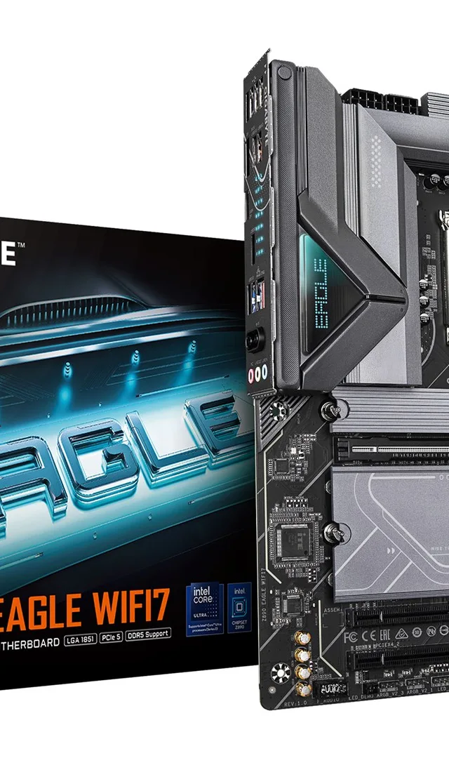 GIGABYTE Z890 EAGLE WIFI7 Motherboard - Supports Intel Core Ultra (Series 2) CPUs, 14+1+2 phases VRM, up to 8800MHz DDR5 (OC), 1xPCIe 5.0 + 3xPCIe 4.0, Wi-Fi 7, 2.5GbE LAN, USB 4