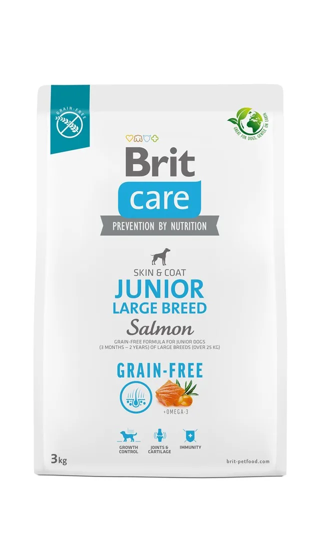 Dry Food For Young Dog (3 Months - 2 Years) Large Breeds Over 25 Kg - Brit Care Dog Grain-Free Junior Large Salmon 3kg