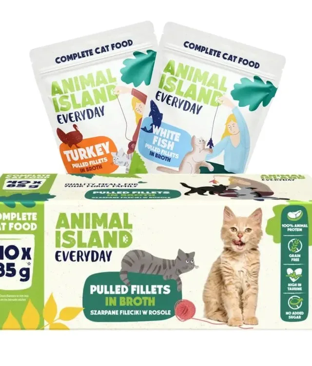 ANIMAL ISLAND Everyday Turkey And White Fish Fillets In Broth - Wet Cat Food - 40 X 85g
