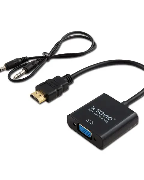 Savio CL-23/B video cable adapter 0.5 m VGA (D-Sub) HDMI Type A (Standard) Black