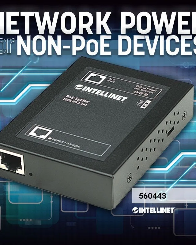 Intellinet Power over Ethernet (PoE+) Splitter, IEEE802.3at, 5, 7.5, 9 or 12 V DC output voltage