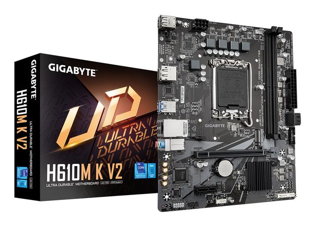 GIGABYTE H610M K V2 Motherboard - Intel Core 14th CPUs, up to 5600MHz DDR5, 1xPCIe 3.0 M.2, 1GbE LAN, USB 3.2 Gen 1