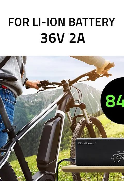 Qoltec 50761 Charger For E-Bike Batteries 36V 42V 2A 5.5 2.5