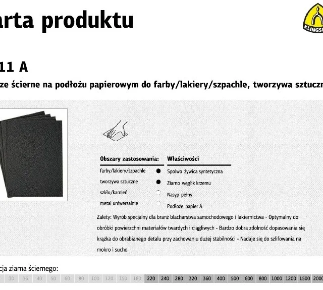 KLINGSPOR PAPIER ŚCIERNY WODNY P1500 PS11A/50szt