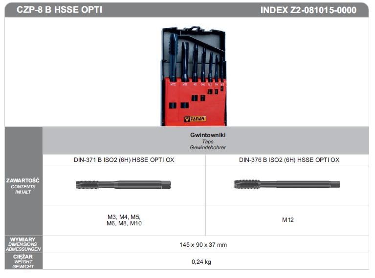 GWINTOWNIKI ZESTAW M3-M12 DIN-371B/DIN-376B (6H) HSSE CZP-8 OPTI