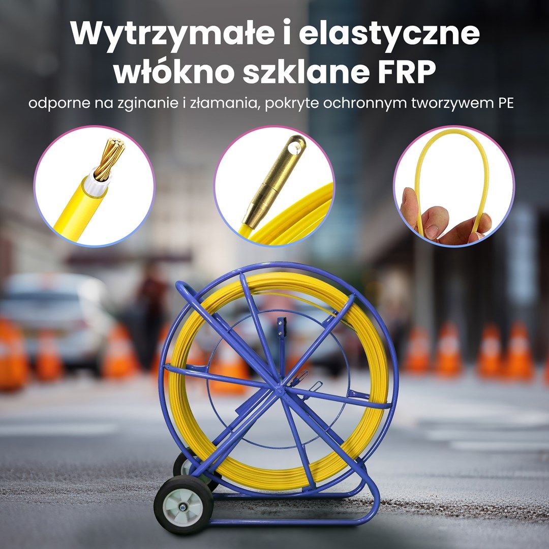 Extralink Pilot 8mm 250m | Pilot do przeciągania kabli | włókno szklane FRP, śr. 8mm, dł. 250m, żółty (EX.30905)