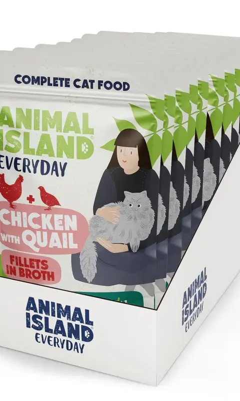 ANIMAL ISLAND Chicken With Quail Fillets In Broth - Wet Cat Food - 12x85g