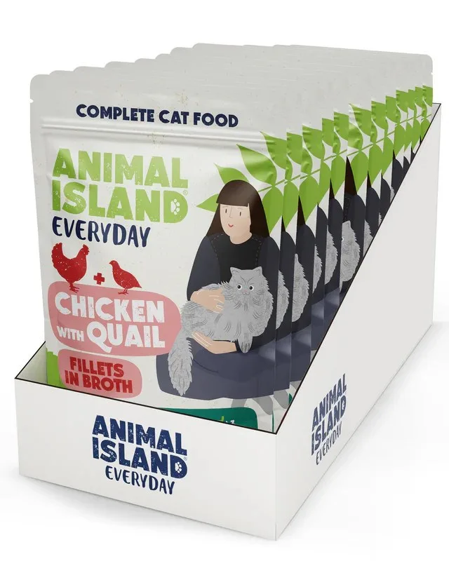 ANIMAL ISLAND Chicken With Quail Fillets In Broth - Wet Cat Food - 12x85g